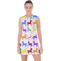 Colorful Horse Background Wallpaper Lace Up Front Bodycon Dress
