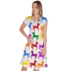 Colorful Horse Background Wallpaper Classic Short Sleeve Dress
