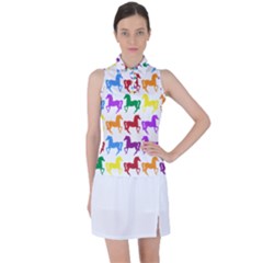 Colorful Horse Background Wallpaper Women s Sleeveless Polo T-Shirt