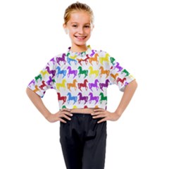 Colorful Horse Background Wallpaper Kids Mock Neck T-Shirt