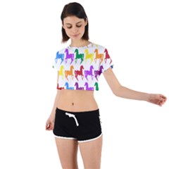 Colorful Horse Background Wallpaper Tie Back Short Sleeve Crop T-Shirt