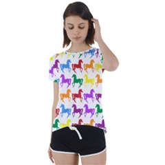 Colorful Horse Background Wallpaper Short Sleeve Open Back T-Shirt