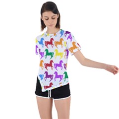 Colorful Horse Background Wallpaper Asymmetrical Short Sleeve Sports T-Shirt