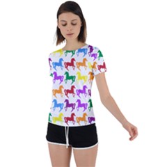 Colorful Horse Background Wallpaper Back Circle Cutout Sports T-Shirt