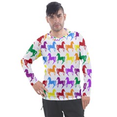 Colorful Horse Background Wallpaper Men s Pique Long Sleeve T-shirt