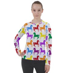 Colorful Horse Background Wallpaper Women s Pique Long Sleeve T-Shirt