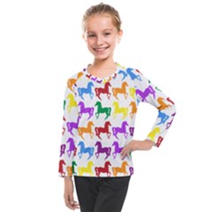 Colorful Horse Background Wallpaper Kids  Long Mesh T-Shirt