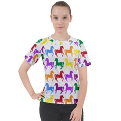 Colorful Horse Background Wallpaper Women s Sport Raglan T-Shirt