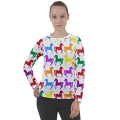 Colorful Horse Background Wallpaper Women s Long Sleeve Raglan T-Shirt