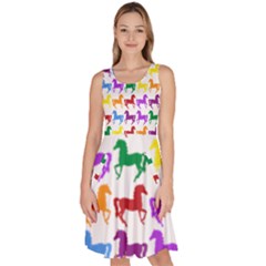 Colorful Horse Background Wallpaper Knee Length Skater Dress With Pockets