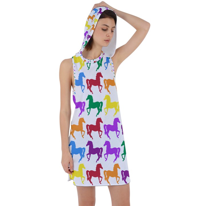 Colorful Horse Background Wallpaper Racer Back Hoodie Dress