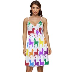 Colorful Horse Background Wallpaper V-neck Pocket Summer Dress 