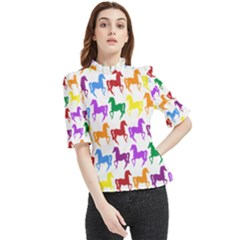 Colorful Horse Background Wallpaper Frill Neck Blouse