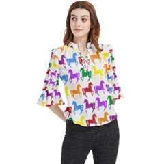 Colorful Horse Background Wallpaper Loose Horn Sleeve Chiffon Blouse