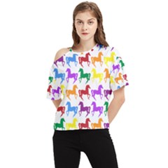 Colorful Horse Background Wallpaper One Shoulder Cut Out T-shirt by Amaryn4rt