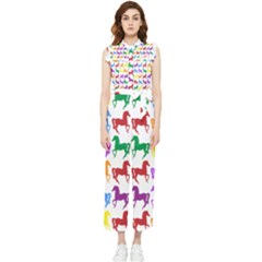 Colorful Horse Background Wallpaper Women s Frill Top Chiffon Jumpsuit