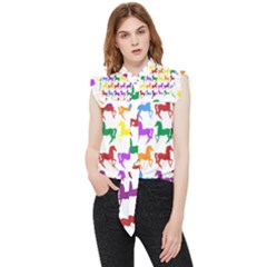 Colorful Horse Background Wallpaper Frill Detail Shirt