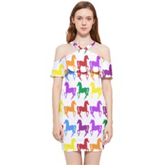 Colorful Horse Background Wallpaper Shoulder Frill Bodycon Summer Dress