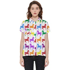 Colorful Horse Background Wallpaper Short Sleeve Pocket Shirt