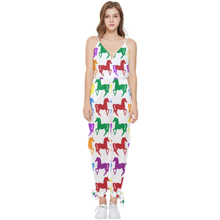 Colorful Horse Background Wallpaper Sleeveless Tie Ankle Chiffon Jumpsuit