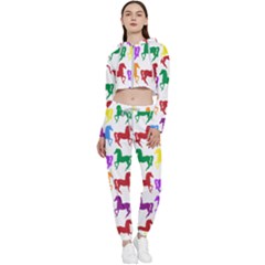 Colorful Horse Background Wallpaper Cropped Zip Up Lounge Set