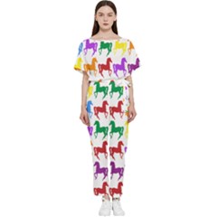 Colorful Horse Background Wallpaper Batwing Lightweight Chiffon Jumpsuit