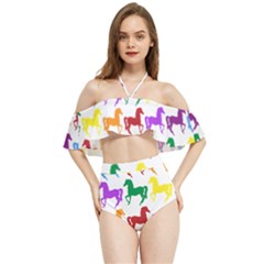 Colorful Horse Background Wallpaper Halter Flowy Bikini Set 
