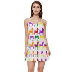 Colorful Horse Background Wallpaper Short Frill Dress