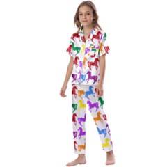 Colorful Horse Background Wallpaper Kids  Satin Short Sleeve Pajamas Set