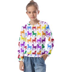 Colorful Horse Background Wallpaper Kids  Long Sleeve T-Shirt with Frill 