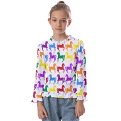 Colorful Horse Background Wallpaper Kids  Frill Detail T-Shirt