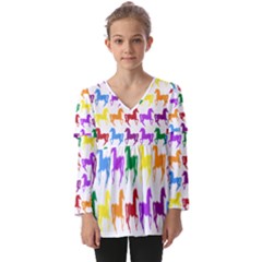 Colorful Horse Background Wallpaper Kids  V Neck Casual Top