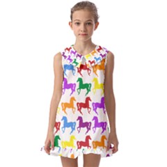 Colorful Horse Background Wallpaper Kids  Pilgrim Collar Ruffle Hem Dress