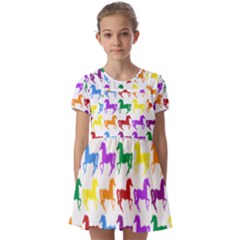 Colorful Horse Background Wallpaper Kids  Short Sleeve Pinafore Style Dress