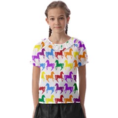 Colorful Horse Background Wallpaper Kids  Frill Chiffon Blouse