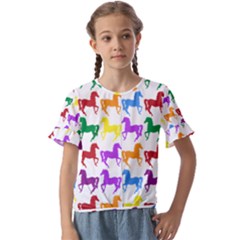 Colorful Horse Background Wallpaper Kids  Cuff Sleeve Scrunch Bottom T-Shirt