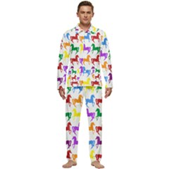Colorful Horse Background Wallpaper Men s Long Sleeve Velvet Pocket Pajamas Set