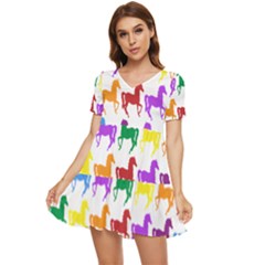 Colorful Horse Background Wallpaper Tiered Short Sleeve Babydoll Dress