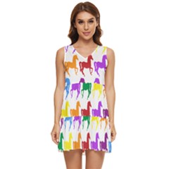 Colorful Horse Background Wallpaper Tiered Sleeveless Mini Dress
