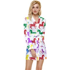 Colorful Horse Background Wallpaper Long Sleeve Satin Robe