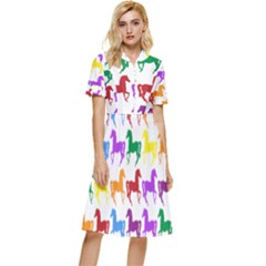 Colorful Horse Background Wallpaper Button Top Knee Length Dress