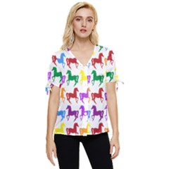 Colorful Horse Background Wallpaper Bow Sleeve Button Up Top