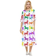 Colorful Horse Background Wallpaper Double Cuff Midi Dress