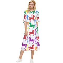 Colorful Horse Background Wallpaper Bow Sleeve Chiffon Midi Dress
