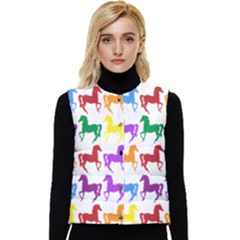 Colorful Horse Background Wallpaper Women s Button Up Puffer Vest