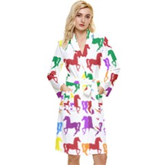 Colorful Horse Background Wallpaper Long Sleeve Velvet Robe