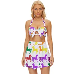 Colorful Horse Background Wallpaper Vintage Style Bikini Top and Skirt Set 