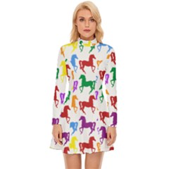 Colorful Horse Background Wallpaper Long Sleeve Velour Longline Dress