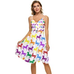 Colorful Horse Background Wallpaper Sleeveless Tie Front Chiffon Dress