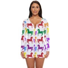 Colorful Horse Background Wallpaper Long Sleeve Boyleg Swimsuit